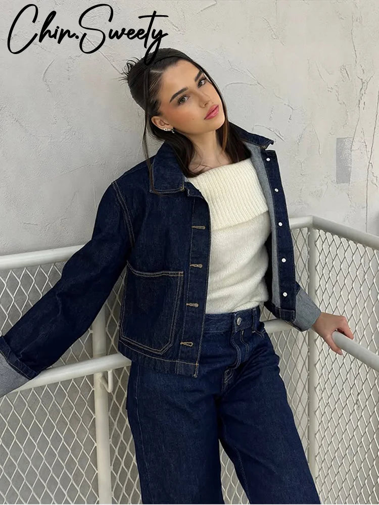 Denim Skirt Women Set Casual Long Sleeve Lapel Pocket Button Jacket Pleated Min Skirts 2025 Spring Summer Lady Suit