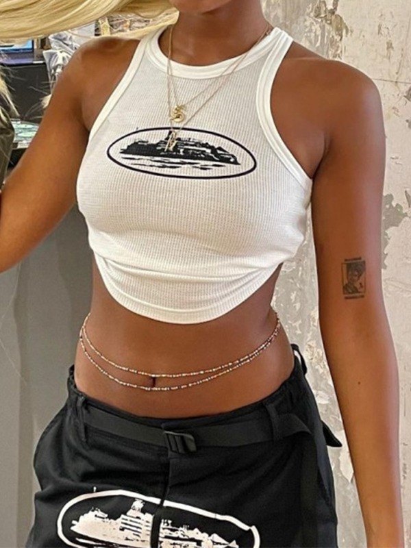 Crop-tanktop met Landmark-logo in wit of zwart