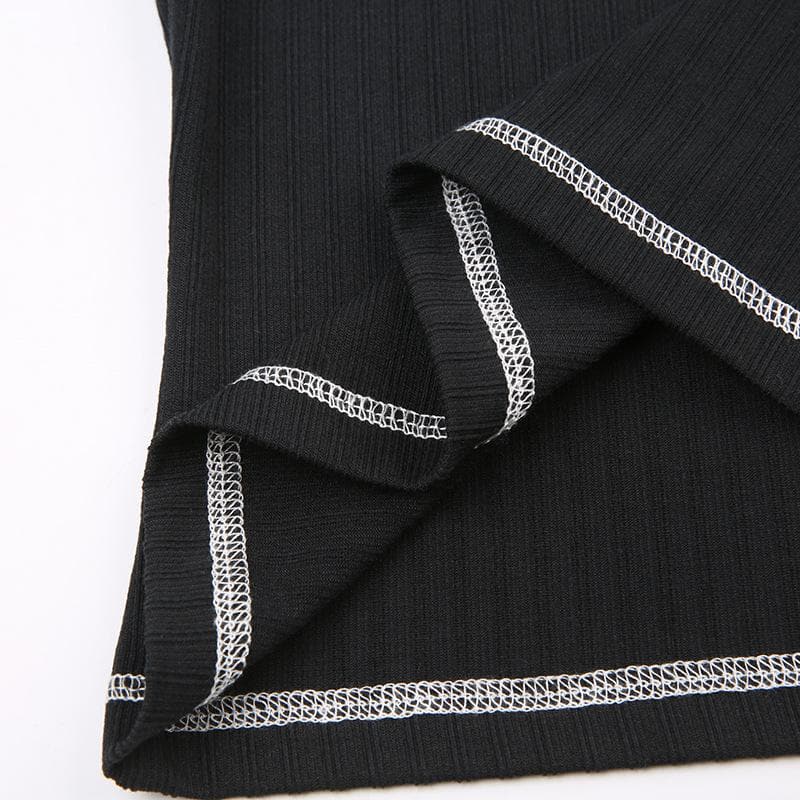 Stitch long sleeve "ROCKMORE" pattern crewneck contrast top