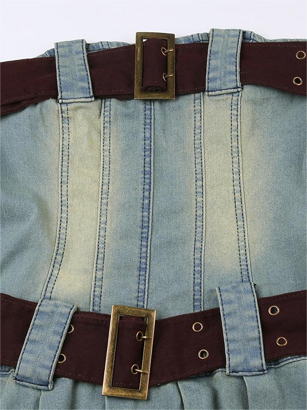 Strapless denim mini-jurk met riem