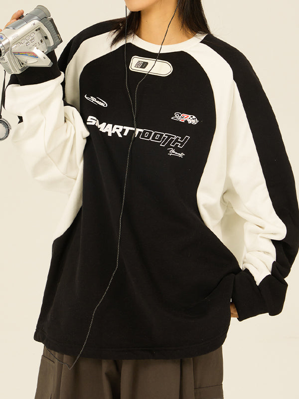 Retro oversized raglansweater met slogan