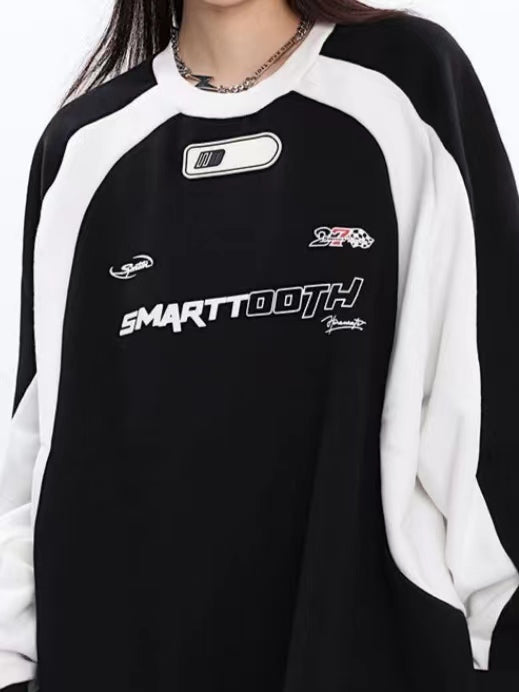 Retro oversized raglansweater met slogan