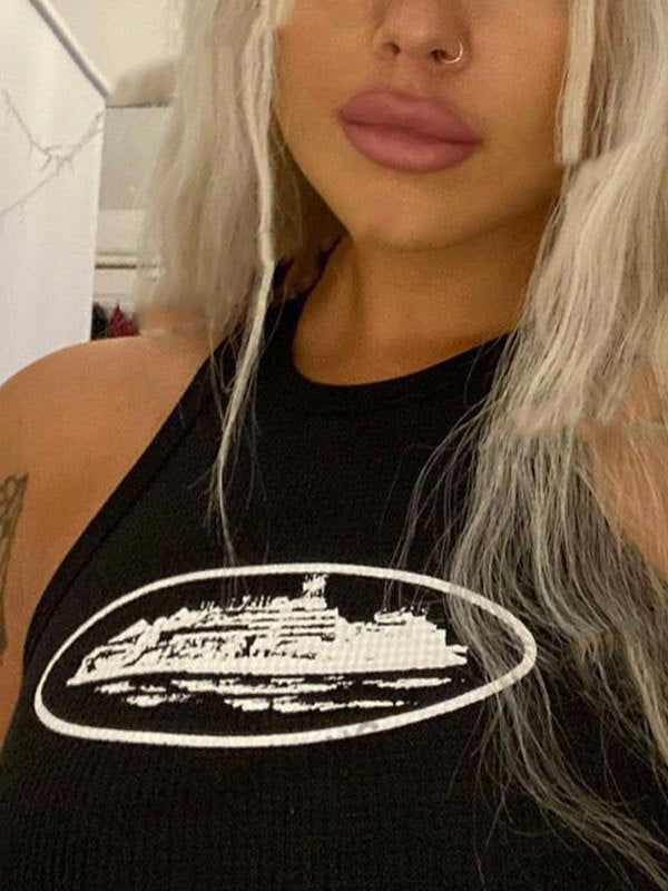 Crop-tanktop met Landmark-logo in wit of zwart