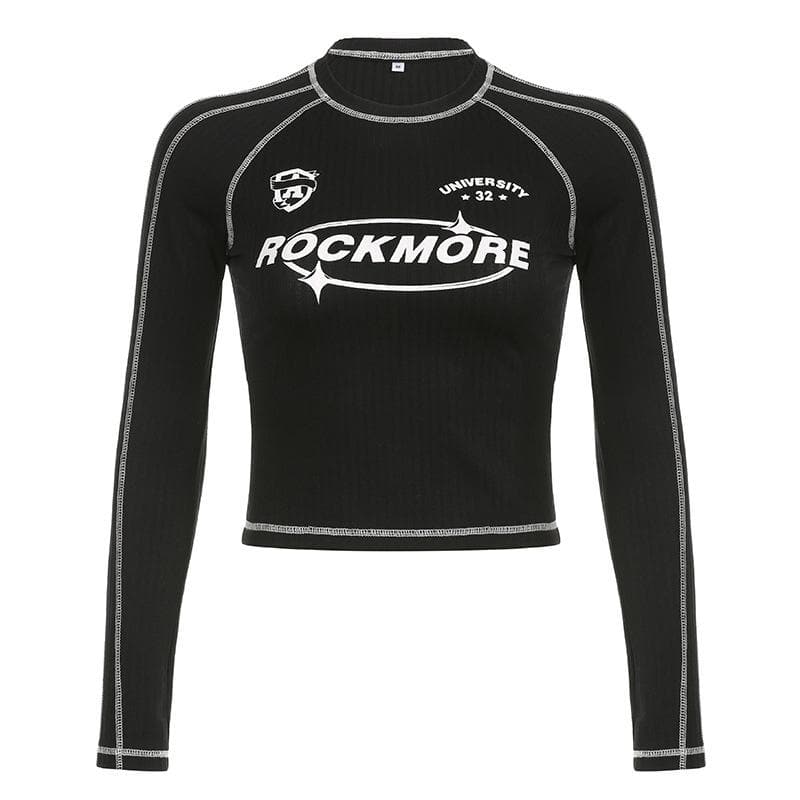 Stitch long sleeve "ROCKMORE" pattern crewneck contrast top