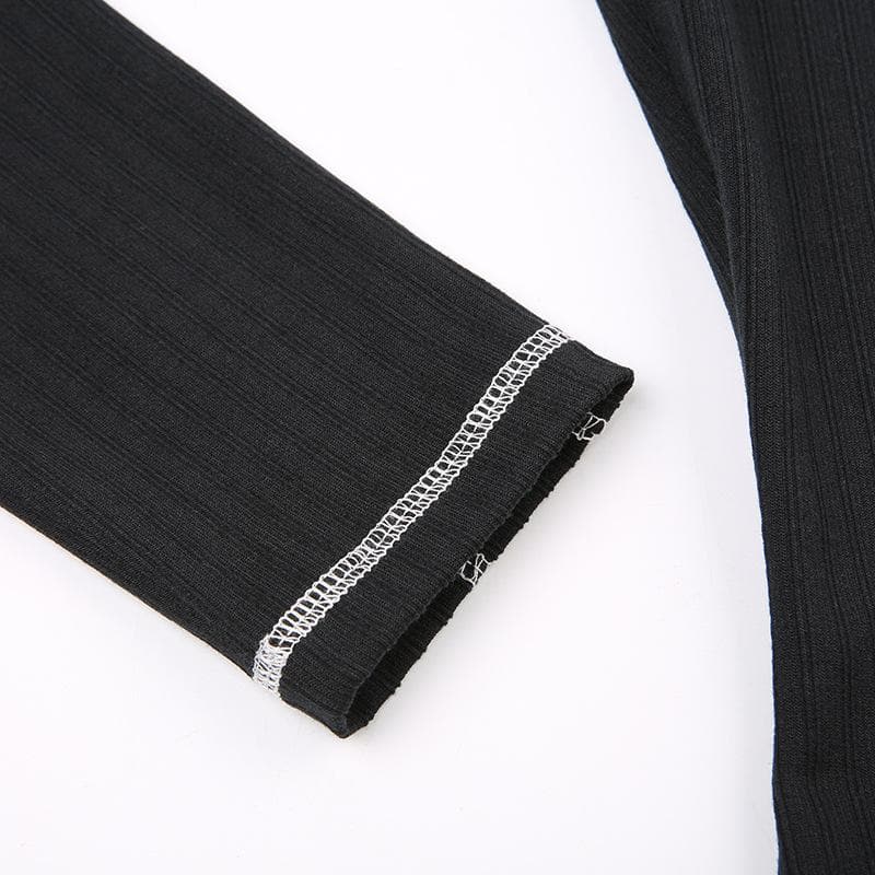 Stitch long sleeve "ROCKMORE" pattern crewneck contrast top